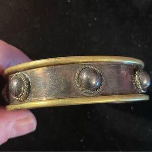 Vintage Taxco Sterling Silver Cuff Bracelet With Brass Accents. Stamped. Signed
